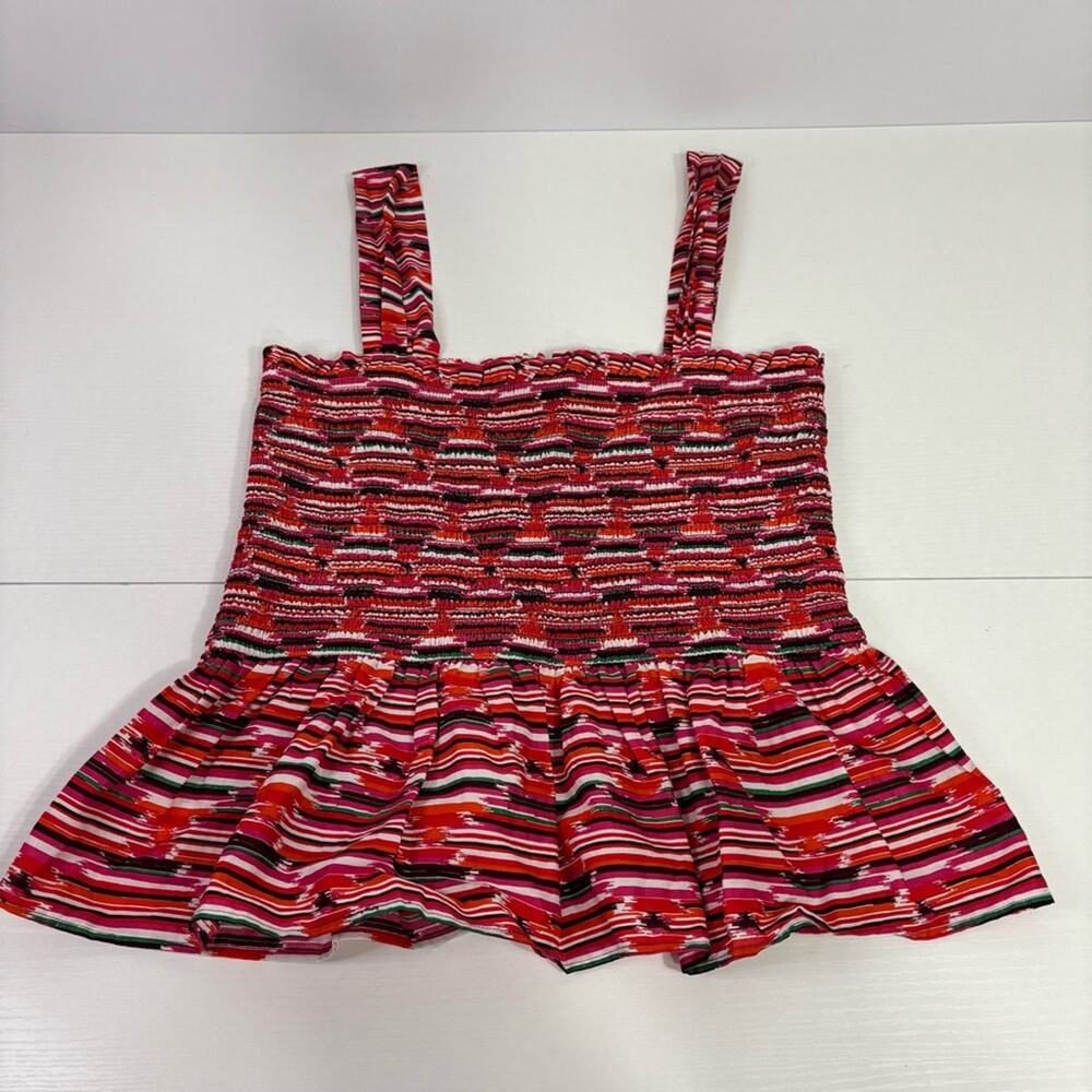NWT Ann Taylor LOFT Multicolor Striped Smocked Peplum Top Size Medium JJ0684